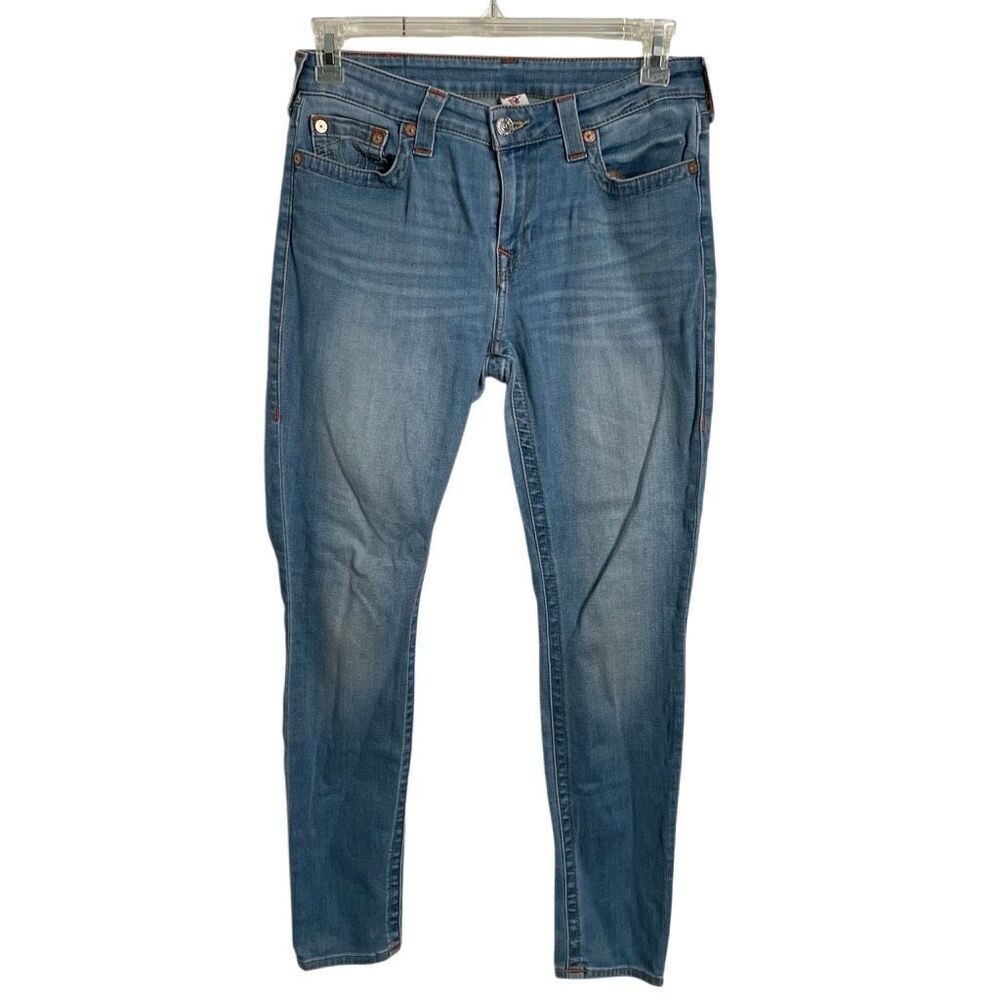 True Religion Womens Curvy Skinny Om Jeans 30 Light Wash Stretch Mid Rise